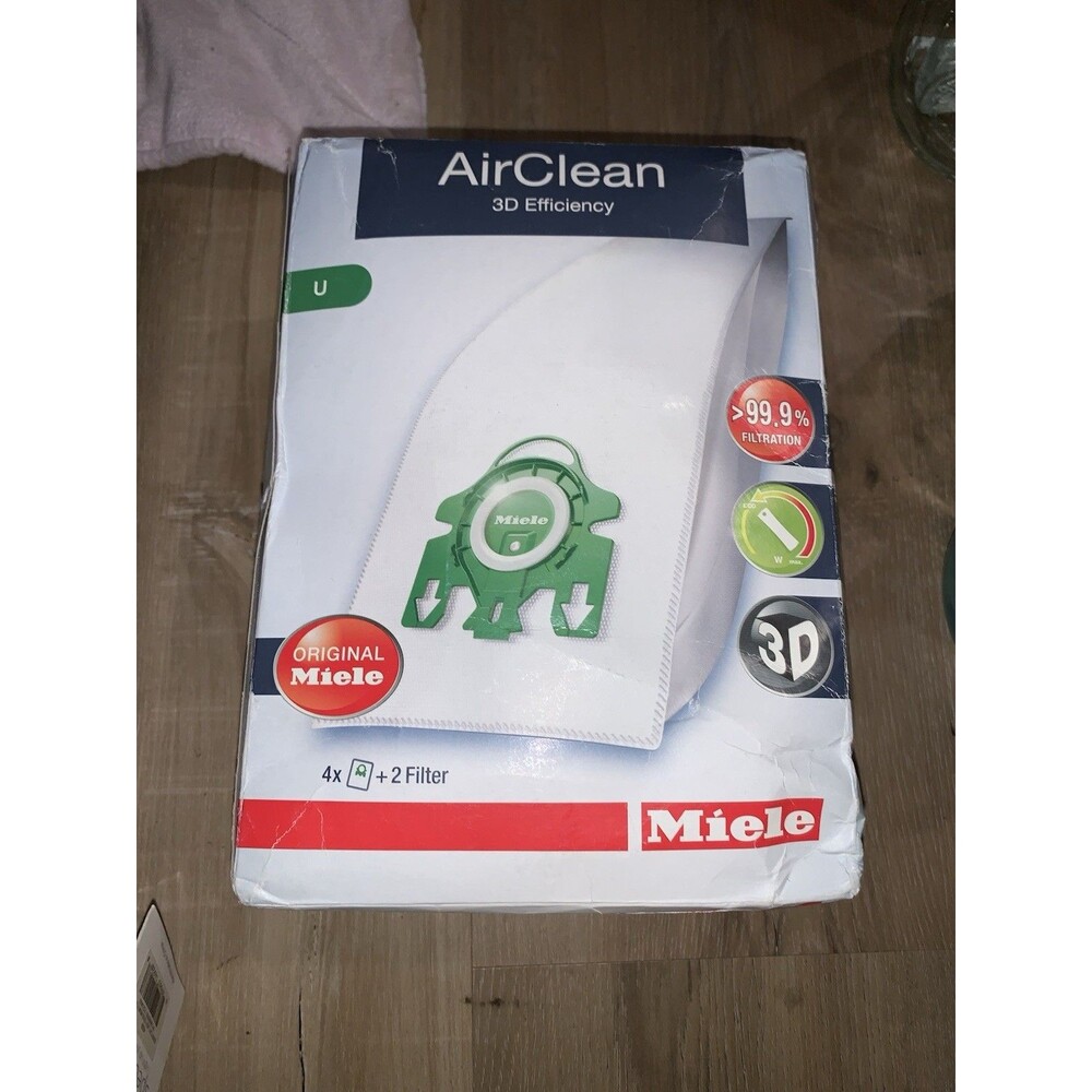 Genuine Miele U AirClean Vacuum Bags 4 Bags & 2 Filters Green Collar